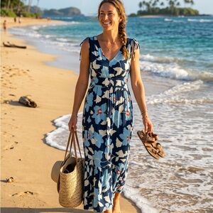 Jessica Simpson Navy Floral Maxi with Light Blue and White Blooms